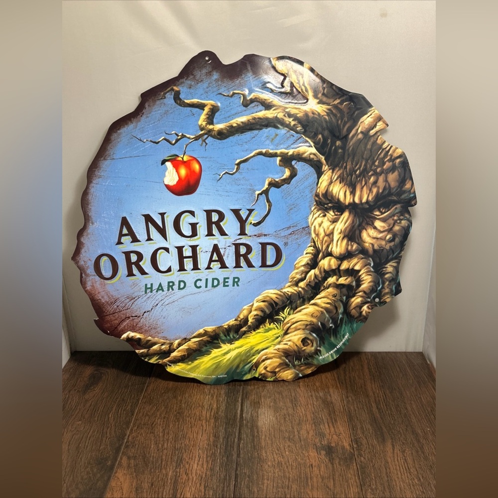 Angry Orchard Hard Apple Cider Round Tree Logo Metal Tin Beer Sign Garage 2014